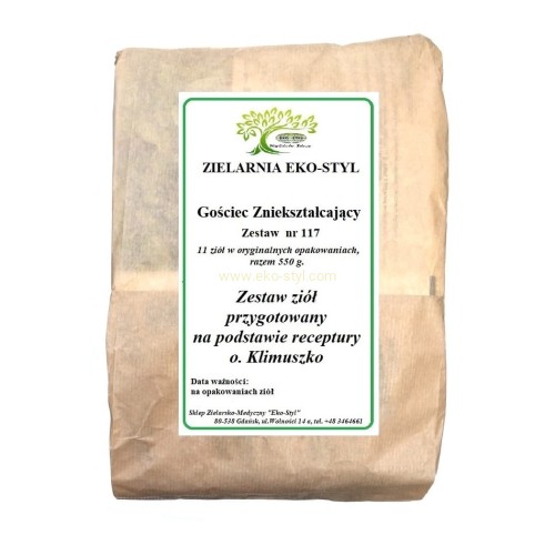 Zioła na gościec zniekształcający oraz różnego rodzaju schorzenia reumatyczne powstałe jako efekt przebytych chorób zakaźnych. Zestaw ziół przygotowany na podstawie receptury Ojca Klimuszko, przez Zielarnię -  Sklep Zielarsko-Medyczny Eko-Styl