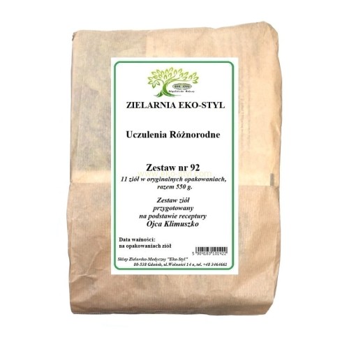 Zioła na uczulenia różnorodne .Zestaw ziół przygotowany na podstawie receptury Ojca Klimuszko, przez Zielarnię -  Sklep Zielarsko-Medyczny Eko-Styl